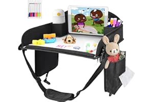 UTOLOVE Kids Travel Tray, Travel Tray for Kid, Toddler Road Trip Essentials with Drawing Kit, Car Seat Trays for Toddler, Black