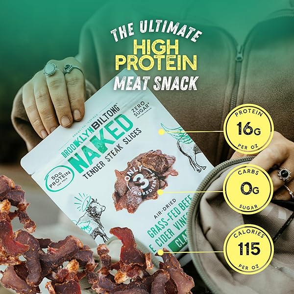 BROOKLYN BILTONG CARNIVORE SNACK, AIR DRIED GRASS FED BEEF, SOUTH AFRICAN BILTONG (2 OZ, PACK OF 1) – BILTONG, NOT JERKY, KETO, GLUTEN FREE, ONLY SALT, WATER, AND VINEGAR, MADE IN USA – (NAKED CLASSIC)