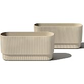 Veradek Demi Series Long Planter - Wide Outdoor Planter | Made From a Durable Plastic-Stone Composite With Pre-Drilled Drainage Holes. Modern Porch/Patio D&eacute;cor