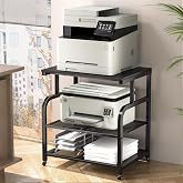 niffgaff Mobile Printer Stand with Large Desktop - 3 Tier Shelf, 24.4 Inch Height, Wooden Organizer for Home&amp;Office, Black