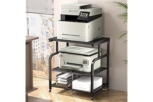 niffgaff Mobile Printer Stand with Large Desktop - 3 Tier Shelf, 24.4 Inch Height, Wooden Organizer for Home&Office, Black