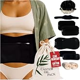 Premium Reusable Castor Oil Pack Wrap Kit (10-Piece, S&ndash;5X, Black) - Pure 100% Double Brushed Cotton Flannel Interior Layers, Dark Fabric Hides Stains, Leak-Resistant Adjustable Design