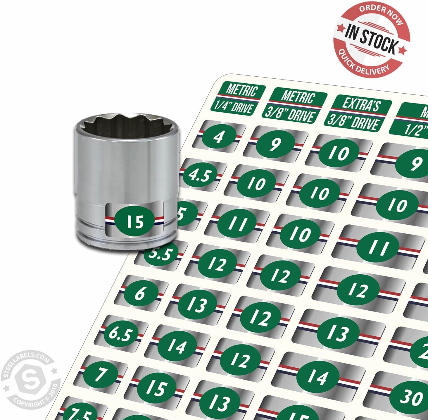 METGRN001 Steellabels Full Metric Socket Label Set (Green Edition) 80