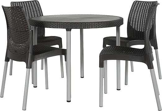 Keter Jersey 4 Seater Rattan Outdoor Garden Furniture Dining Set