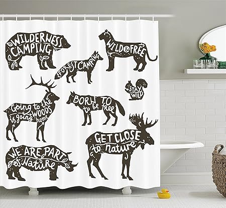 Cabin Decor Shower Curtain Animal Silhouettes With Lettering