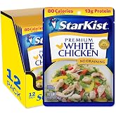 StarKist Premium White Chicken, 2.6oz Pouch, 12-Pack | 13g Protein Per Serving, Fully Cooked Meat, Gluten Free, Soy Free, No Draining, Ready to Eat for Salad and Sandwiches