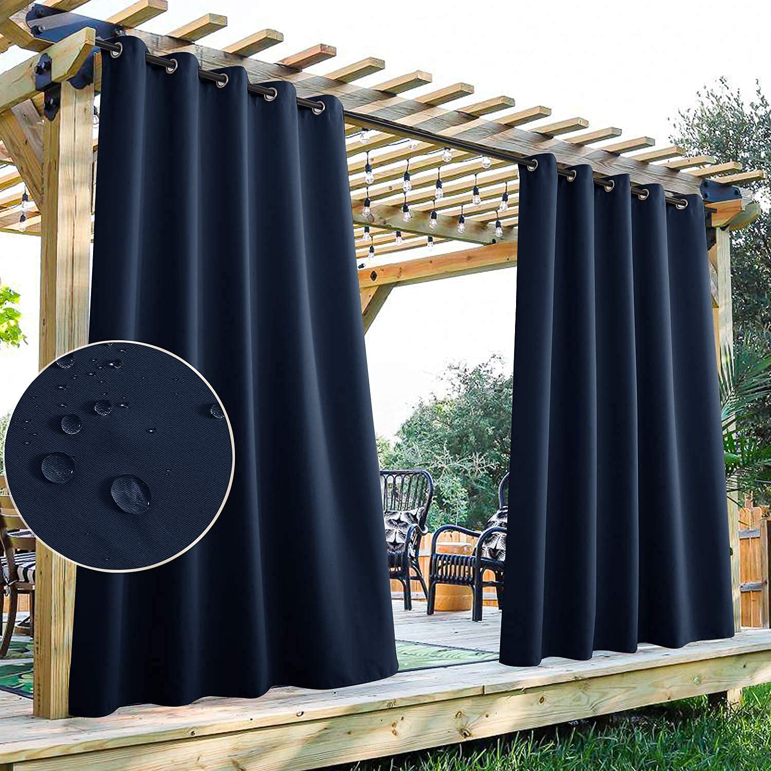 StangH Cabana Curtains Outdoor Waterproof - Outdoor Blackout Curtains for Patio Grommet Thermal Insulated Curtain Drapes for Porch/Pergolas/Lanai, W70 x L84, Navy Blue, 1 Panel