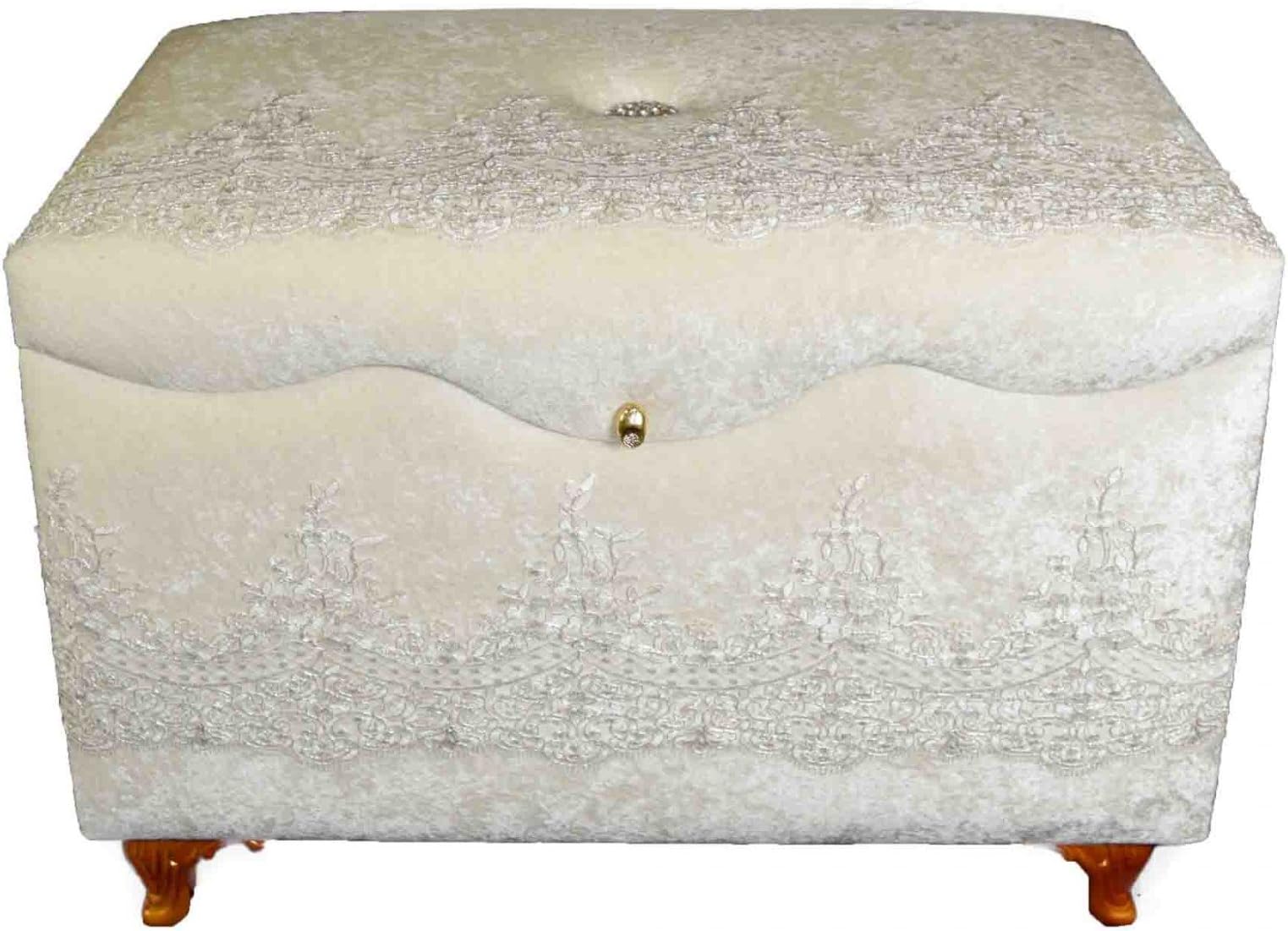 Large Velvet Wedding Chest White/Gold