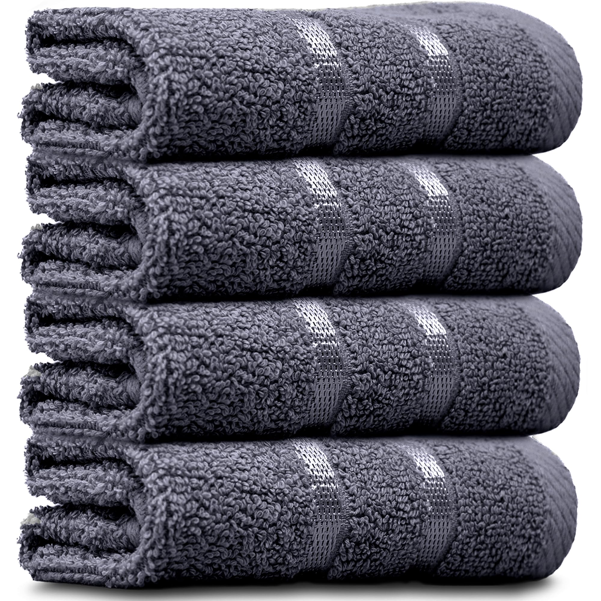 Towelogy® Luxury Egyptian Cotton Face Cloth Flannel Fingertip Towels Set 500 GSM Supersoft and Highly Absorbent Washcloths 30x30 cm (Pack 4, Charcoal Grey)