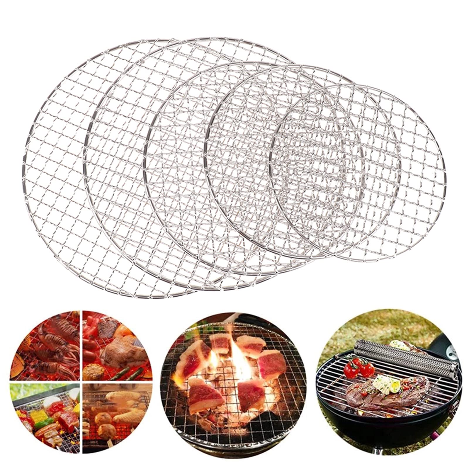 WMLBK Barbecue Rack, Round BBQ Grill, Multi-Purpose Barbecue Rack Tray, Stainless Steel Mesh Wire Net Rack, Steaming Cooling Rack For Outdoor Camping Picnic Baking (30cm)