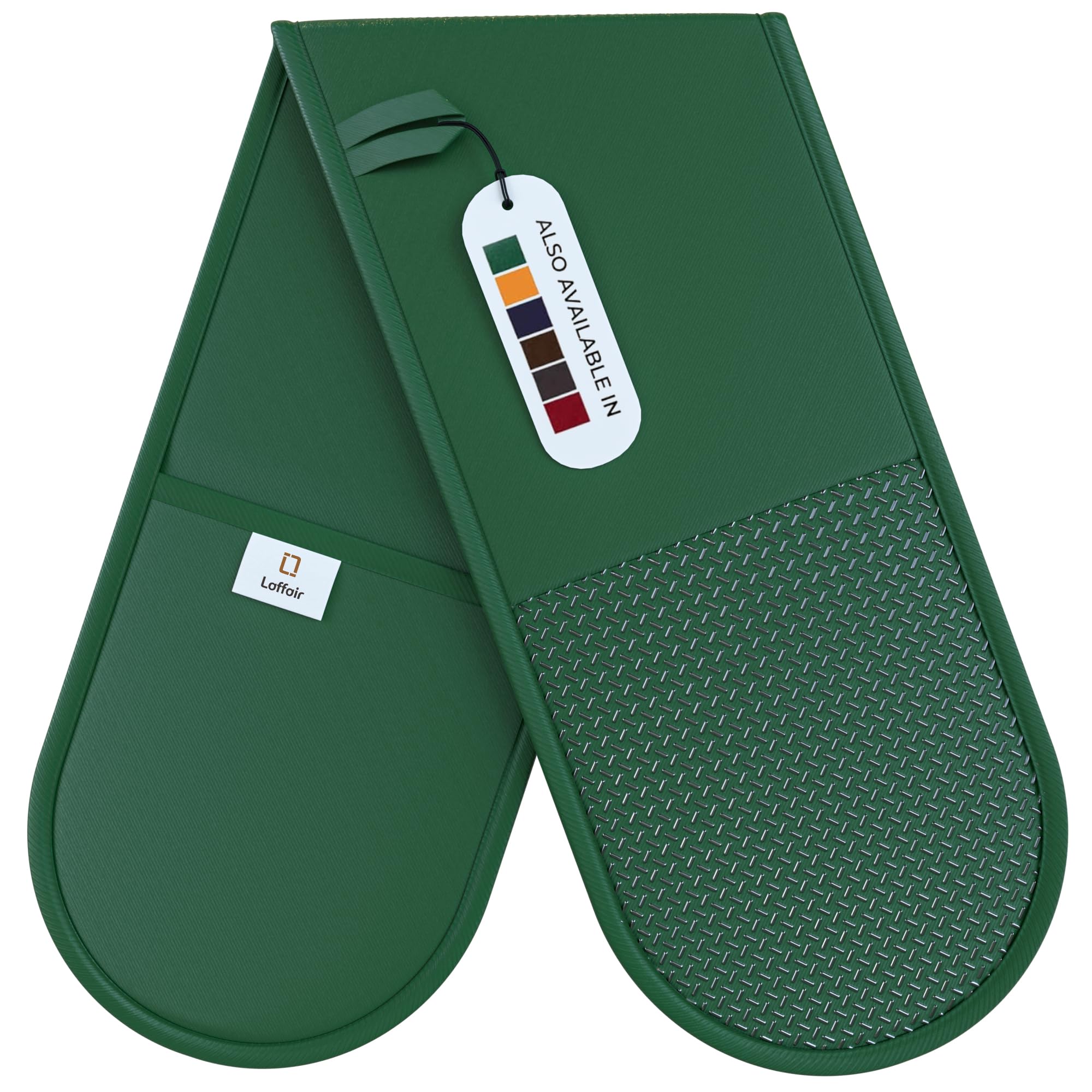 Green Oven Gloves Double by Laffair® - Green Kitchen Accessories - Non-Slip Silicone Grip Double Oven Glove Heat Resistant
