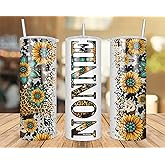 QPTADesignGift Nonnie Sunflower Turquoise Gemstone And Leopard - Nonnie Skinny Tumbler Cowhide Distressed Tumbler - Western Tumbler 20Oz Skinny Tumbler - Nonnie Gift