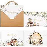 Crisky 50 Pack Woodland Thank You Cards Baby Shower Envelopes and Stickers Gold Foil Woodland Theme for Baby Shower Birthday Party Supplies 4×6 inch