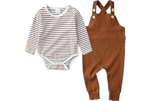 YUEMION Baby Boy Clothes Newborn Infant Boy Outfits 2Pcs Stripe Top Romper Pants Set 0-24 Months Overalls Toddler Boy Clothes