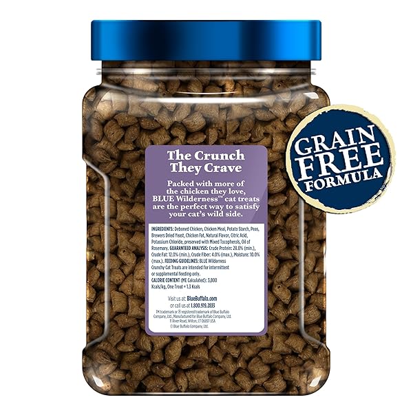 BLUE BUFFALO WILDERNESS CRUNCHY CAT TREATS, GRAIN-FREE TREATS FOR CATS MADE WITH NATURAL INGREDIENTS, GREAT FOR TRAINING, TASTY CHICKEN FLAVOR, 12-OZ. TUB
