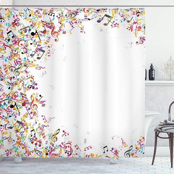 ABAKUHAUS Music Shower Curtain, Colorful Musical Notes with Frame