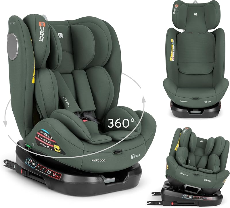 KikkaBoo Siège Auto Bébé 0 à 36 kg (40-150 cm) i-MOOVE 2, Rotation 360°, ISOFIX, i-Size, Dos & Face à la Route, Appuie-tête Réglable, Inclinable, Noir