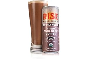 RISE Brewing Co. | Oat Milk Mocha Nitro Cold Brew Latte (4 7 fl. oz. Cans) - USDA Organic, Non-GMO | Vegan & Dairy Free | Draft Nitrogen Pour, Clean Energy, Low Acidity & Refreshingly Smooth