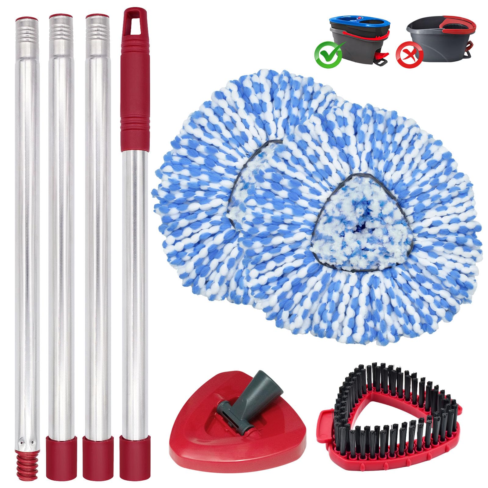 Photo 1 of Mop Head Replacement, Base, Mop Handle for Ocedar RinseClean 2-Tank System, 2 Microfiber Mop Refills, Extendable Length 30-59" Mop Handle, Base and Scrubber for All Hard-surfaced Floor