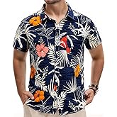 TUNEVUSE Mens Hawaiian Short Sleeve Shirt Button Down Tropical Floral Beach Vacation Shirt