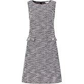 Hobemty Women's Sleeveless Tweed Dress Boat Neck Work Office Sheath Dresses