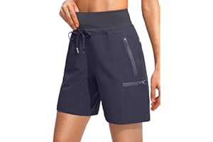 Obla Women's Hiking Cargo Shorts Zipper Pockets Soft High Waisted Quick Dry 7 Inch Long Shorts for Women Golf Athletic Summer