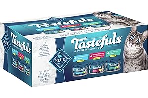 Blue Buffalo Tastefuls Natural Flaked Wet Cat Food Variety Pack, Tuna, Chicken, Fish & Shrimp Entrées in Gravy 3-oz Cans (12 