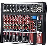 FULUODE Audio Mixer 8 Channel, CT-80S Professional Sound System Mixer Board DJ Mixing Console with Reverb MP3 Player Bluetooth 48V Phantom Power Supply USB Recording for Studio Karaoke Live Music