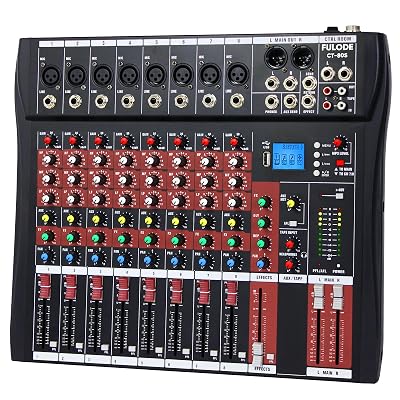 FULUODE Audio Mixer 8 Channel, CT-80S Professional Sound System Mixer Board DJ Mixing Console with Reverb MP3 Player Bluetooth 48V Phantom Power Supply USB Recording for Studio Karaoke Live Music