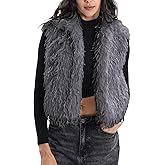 Xintianji Women Faux Fur Outerwear Vest Coats - Sleeveless Buckle Fuzzy Fleece Jacket with Pockets