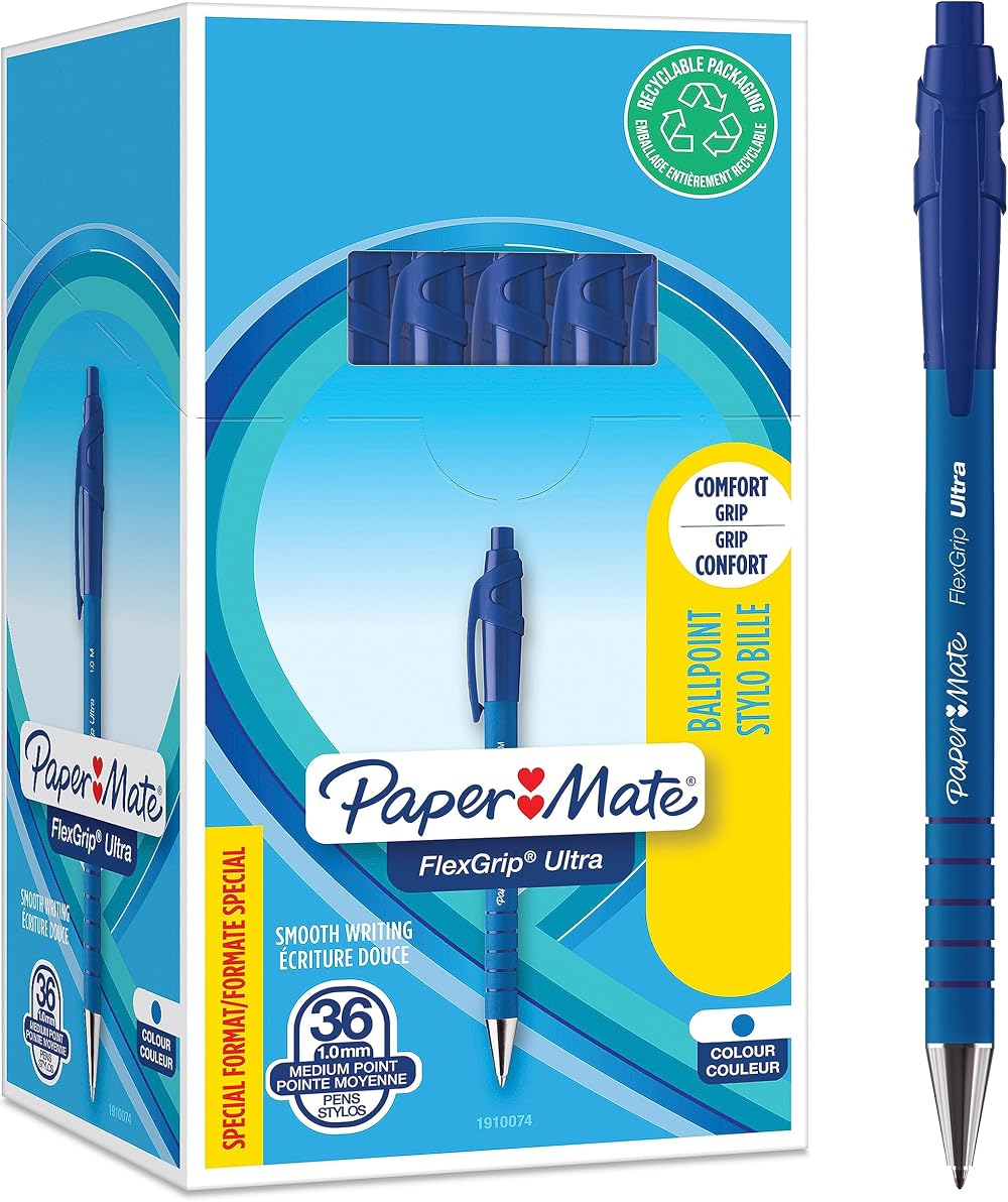Paper Mate Flexgrip Ultra Retractable Ballpoint Pens Blue 1.0mm 36 Count