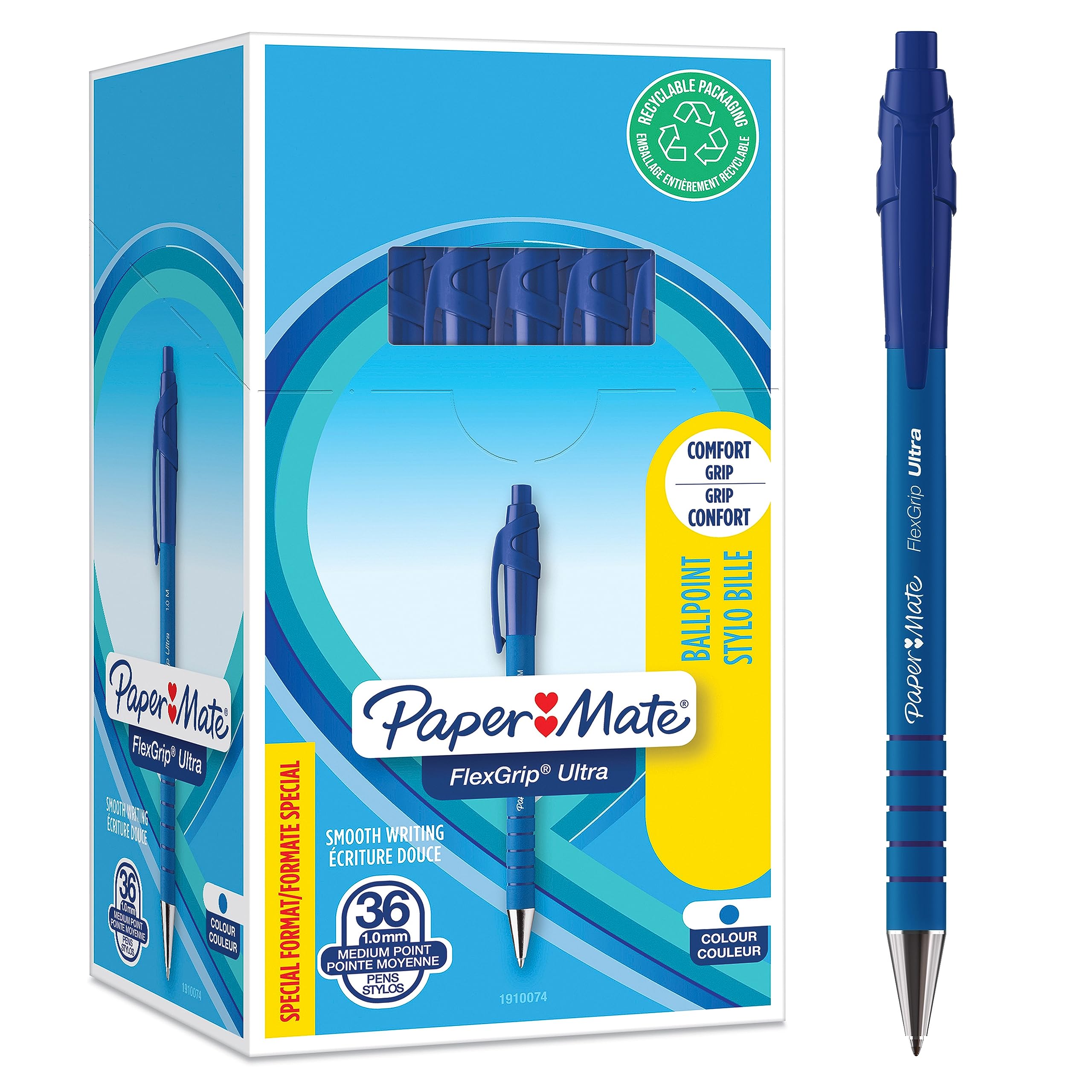 Paper Mate Flexgrip Ultra Retractable Ballpoint Pens | Medium Point (1.0mm) | Blue Ink | 36 Count