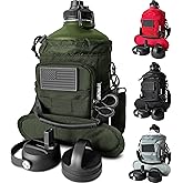 1 Gallon Water Jug - Insulated Stainless Steel Water Bottle with Carry Bag & Straw Lids - 128 Oz Large Capacity, Keep Cold & Hot, Green Tactical Design
