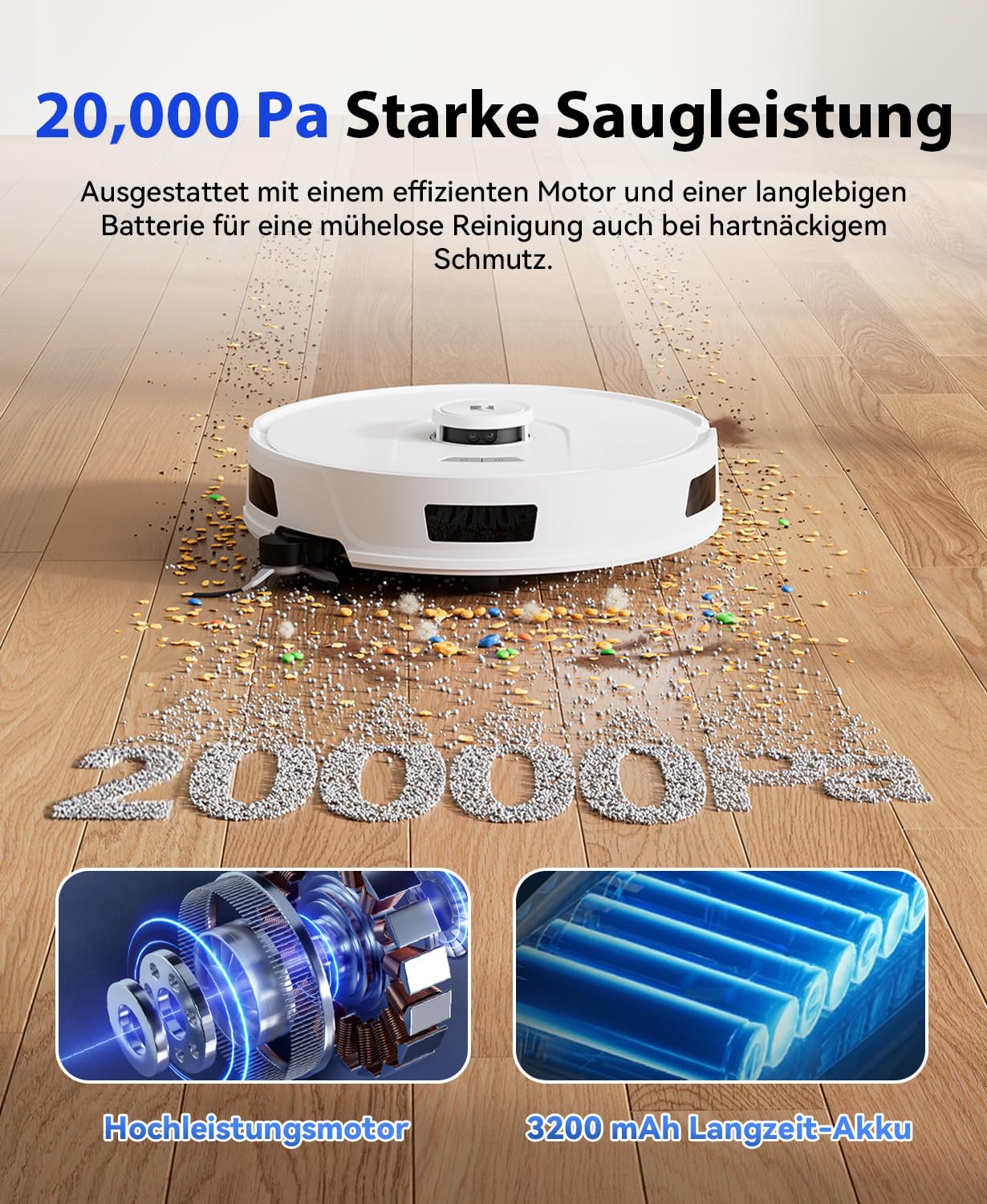 Redkey R11 Saugroboter mit Wischfunktion, 20.000Pa Saugkraft, Staubsauger Roboter mit 4L Absaugstation, Anti-Haar-Verwicklung, LiDAR Navigation, APP Steuerung, Ideal für Teppich und Tierhaare 2