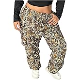 GORGLITTER Women's Plus Size Camo Army Fatigue Cargo Pants Baggy Camouflage Sweatpants Joggers Straight Leg Sweat Pants