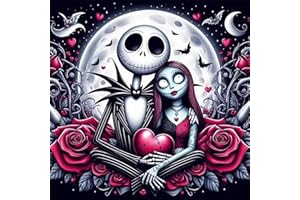 ACELII 5D Halloween Diamond Painting Kits for Adults Beginners,Jack and Sally Love Flower Diamond Art Kit,DIY Full Round Drill Diamond Dot Gem Art Kits for Adults,Home Wall Decor 13.78x13.78 Inch