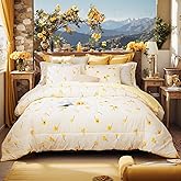 Bedorm Yellow Bedding Comforter Set Floral Plaid Reversible Comforter Queen Size Bed Set Flowers Pattern Cute Botanical Bed Comforter Set(Queen, Yellow)
