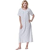 Keyocean Women Nightgowns, Soft 100% Cotton Short Sleeves Comfy Ladies Nightdress