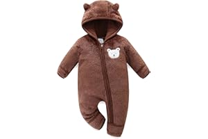 Hikido Baby Fleece Winter Jumpsuit Outfits Cute Cartoon Comfy Snowsuit Fluffy Romper for 0-18M