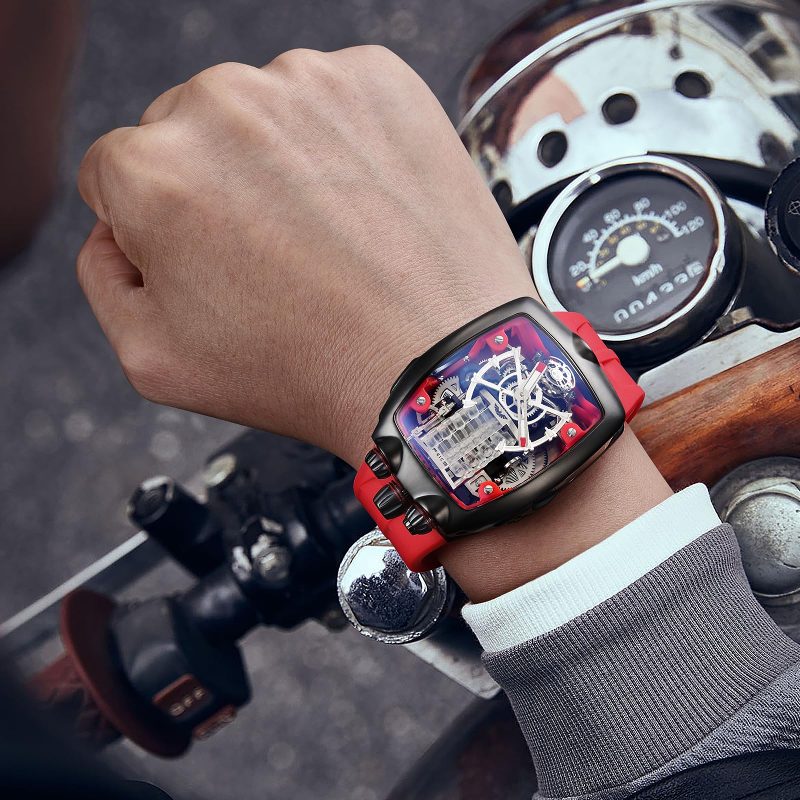 FEICE Watches for Men Automatic Skeleton Watch Waterproof Mineral Glass Japanese Movement Supercar Wristwatch Anti Shock Business Tourbillon FM666