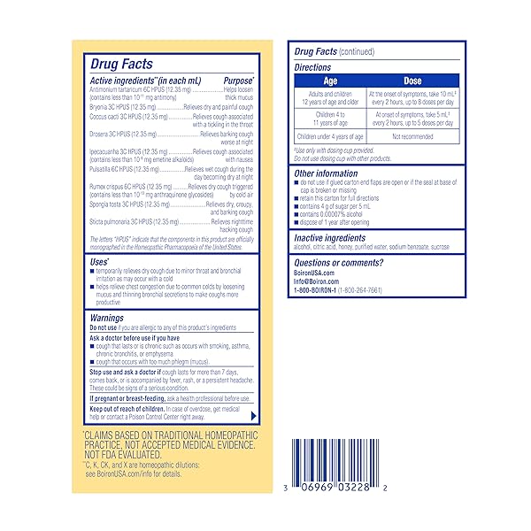 BOIRON CHESTAL HONEY ADULT COLD AND COUGH SYRUP FOR NASAL AND CHEST CONGESTION, RUNNY NOSE, AND SORE THROAT RELIEF – 6.7 FL OZ
