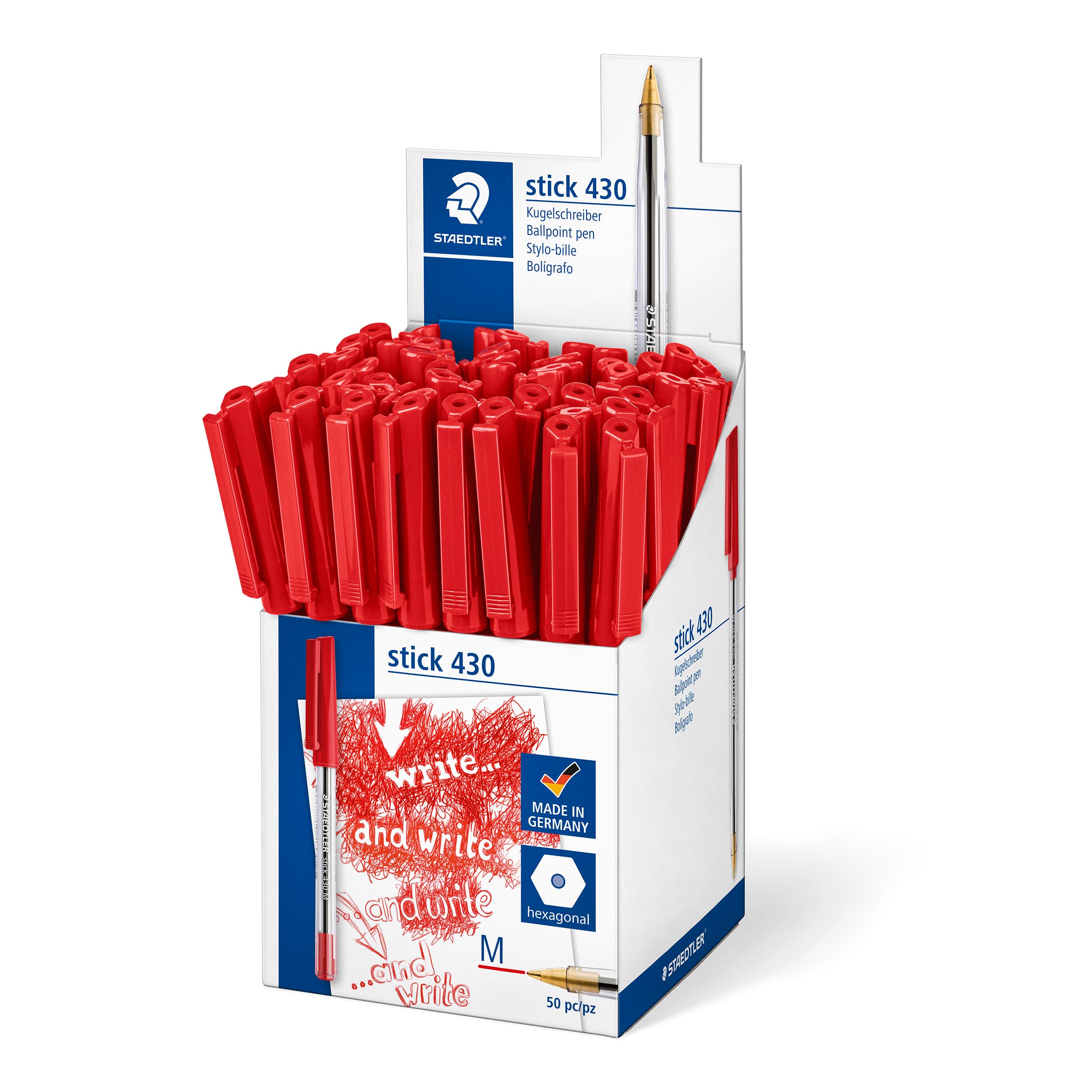 Staedtler Stick 430 M-2CP5 Ballpoint Pen Medium - Red (Box Of 50)