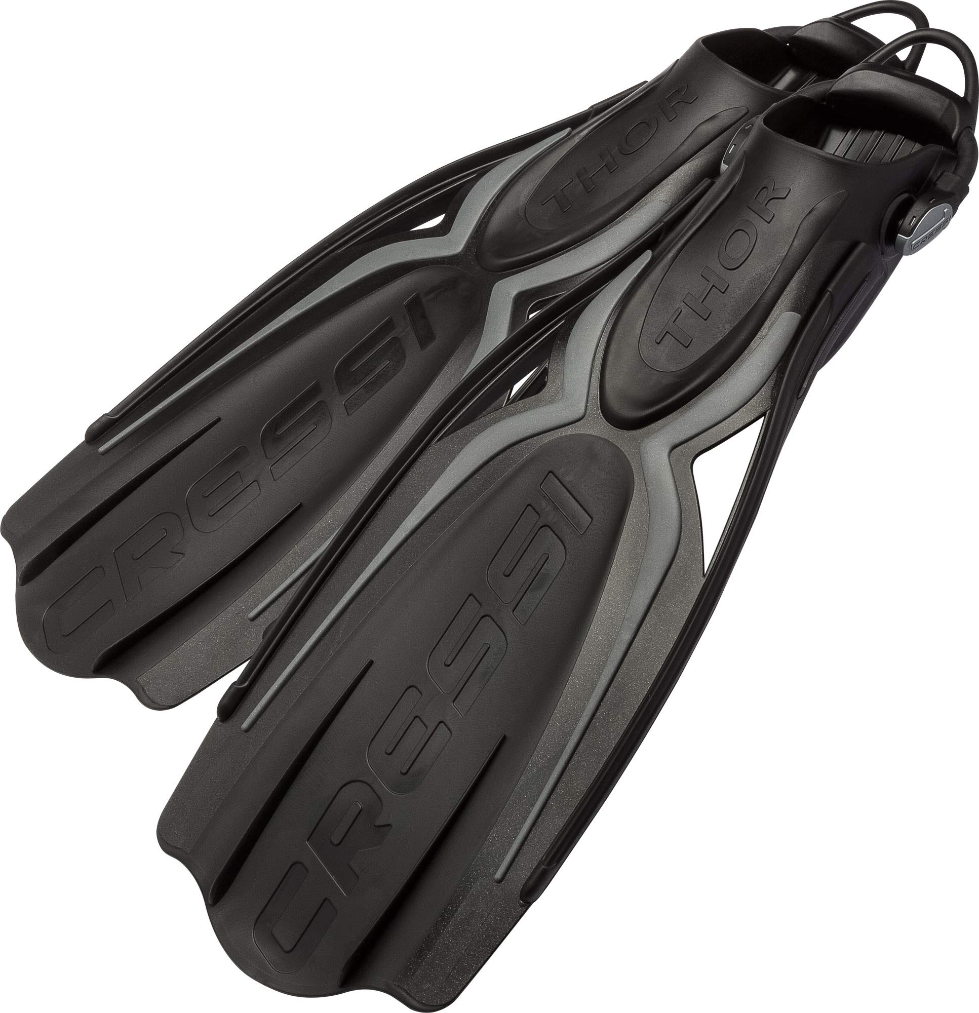 CRESSI Thor EBS Adjustable Scuba Fins with Elastic Strap, Spoon Profile, Double Side Ribs, Powerful Thrust and High Stability for Diving, Snorkeling and Spearfishing
