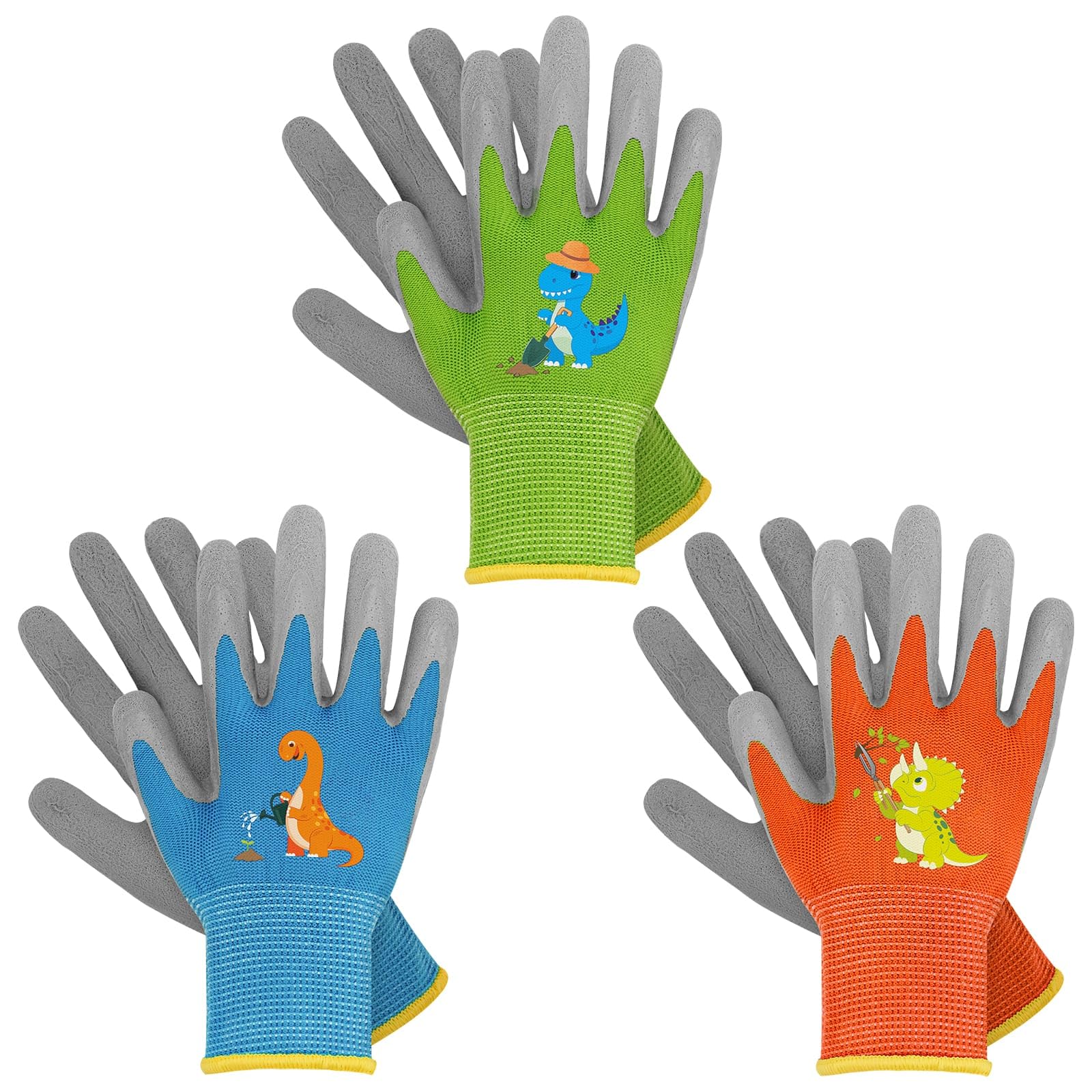 WAWSAM Kids Gardening Gloves 3 Pairs Toddlers Rubber Coated Work Gloves Children Garden Gloves Thorn Proof Heavy Duty Gloves Garden Working Gloves for Boys Girls Children Housework Duty Work