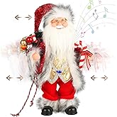 14 Inch Animated Musical Santa Claus Figurine Christmas Collectible Decoration Moving Head Hands with Christmas music Songs, Collectible Animated Figurine Plush for Festive Tabletop Mantel Home Décor