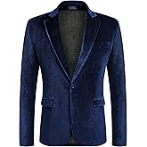 COOFANDY Men's Velvet Blazer Notched Lapel Velour Suit Jacket One Button Tuxedo Jackets for Wedding Prom Party Dinner