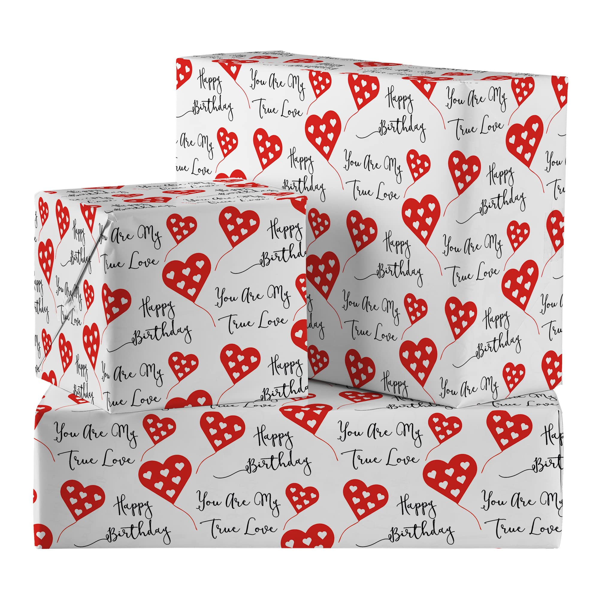 Hunts England - 2 Sheets Of Romantic Birthday Luxury Wrapping Paper For Him/Her - Includes 2 Gift Tags - Folded Gift Wrap For Boyfriend, Girlfriend, Husband, Wife - Red Heart Collection