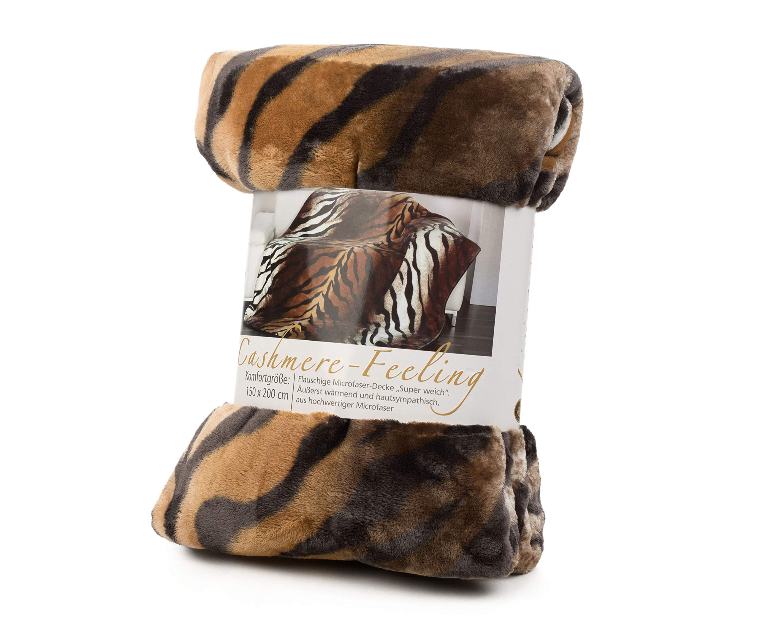 Gözze - Premium Cuddly Blanket, Cashmere Feel, High Fabric Weight 500 g/m², 150 x 200 cm - Bengal tiger