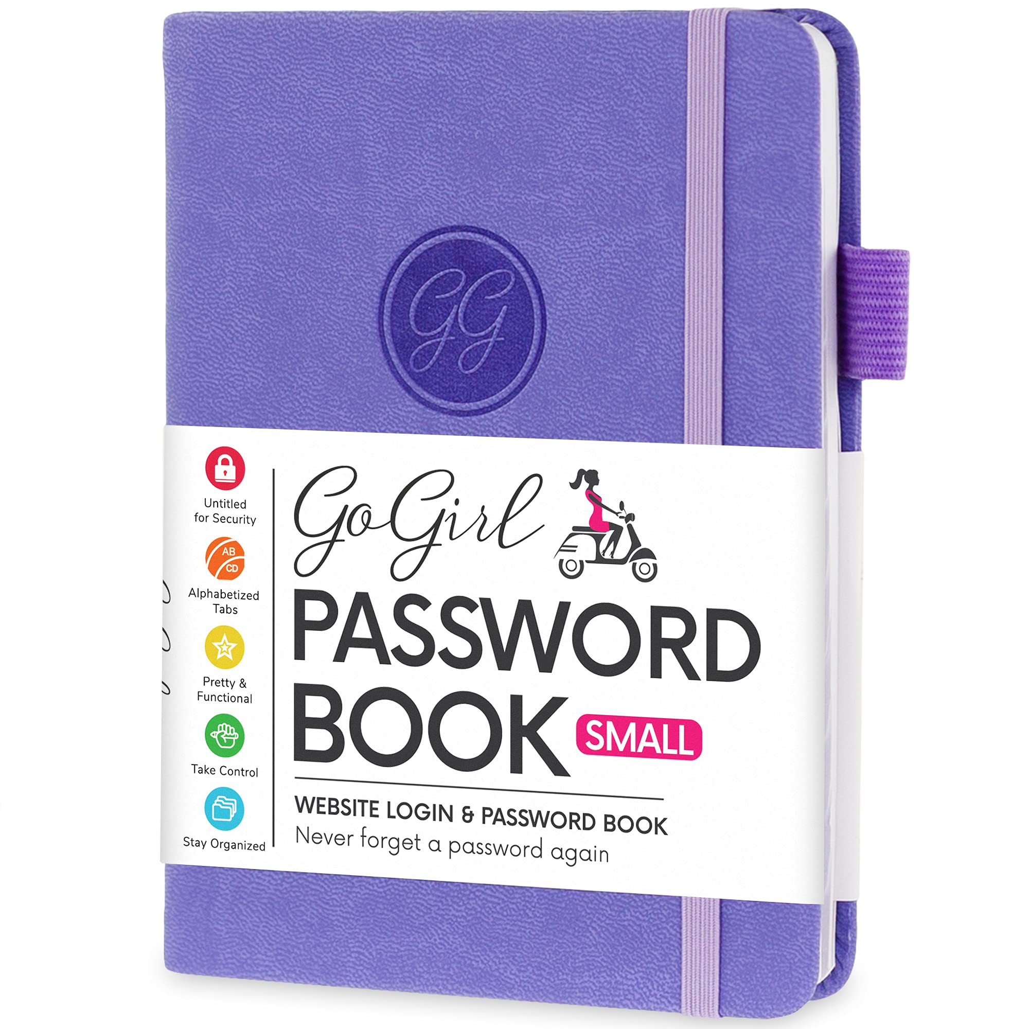 GoGirl Password Book with Alphabetical tabs – Internet Address & Password Keeper Logbook for Password Organization, Journal Notebook for Saving Website Logins. Small Size 11 x 14.5cm - Lavender — image 1
