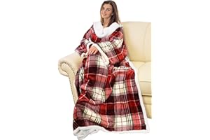 Catalonia Sherpa Wearable Blanket with Sleeves Arms, Comfy Sleeved TV Wrap Blanket, Large Snuggly Throw for Women and Men, Gift for Her